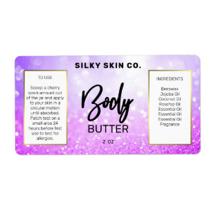 Sparkly Glitter Purple And Gold Body Butter Labels