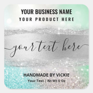 Sparkly Glitter Silver Blue Mint Product Labels