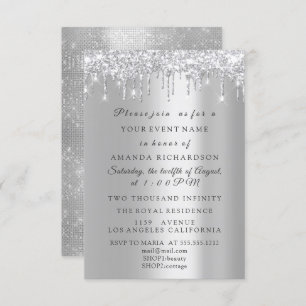 Sparkly Glitter Silver Grey Bridal Birthday Invitation