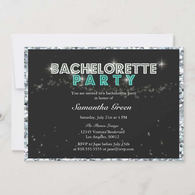 Sparkly Glitter Teal Bachelorette Party Invitation (Front)