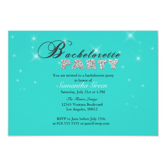 Sparkly Glitter Teal Bachelorette Party Invitation