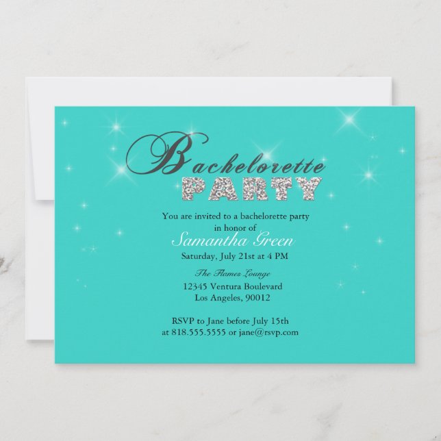 Sparkly Glitter Teal Bachelorette Party Invitation (Front)