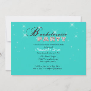 Sparkly Glitter Teal Bachelorette Party Invitation