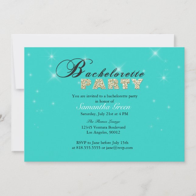 Sparkly Glitter Teal Bachelorette Party Invitation (Front)