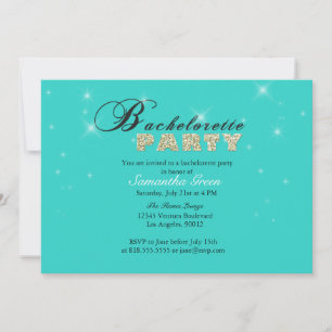 Sparkly Glitter Teal Bachelorette Party Invitation