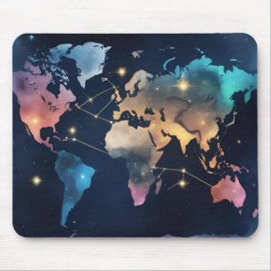 Sparkly Glitter World Map – Watercolor Travel Art  Mouse Pad