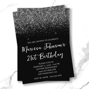 Sparkly Glittery Black 21st Birthday Invitation