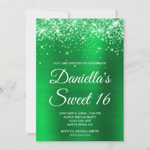Sparkly Glittery Bright Green Foil Sweet 16 Invitation