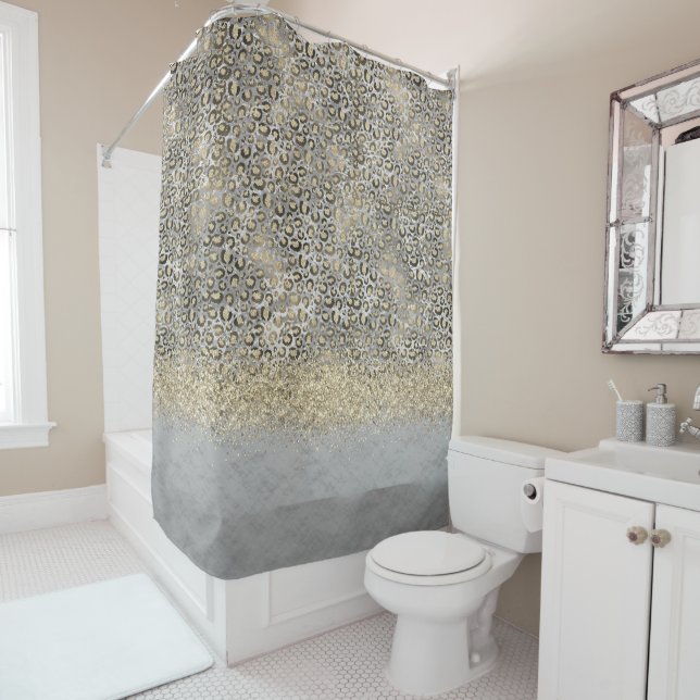 Sparkly Glittery Gold Leopard Glittery Shower Curtain (In Situ)