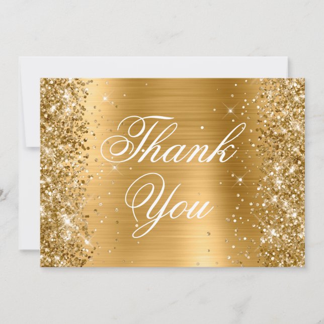 Sparkly Glittery Gold Ombre Foil Thank You Card (Front)
