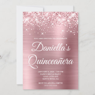 Sparkly Glittery Light Pink Foil Quinceañera Invitation