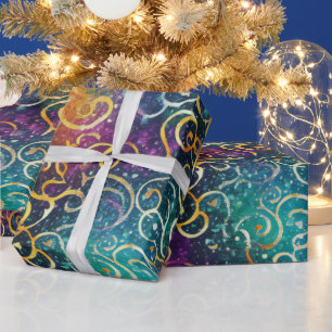 Sparkly Glittery Purple Blue and Gold Swirls  Wrapping Paper