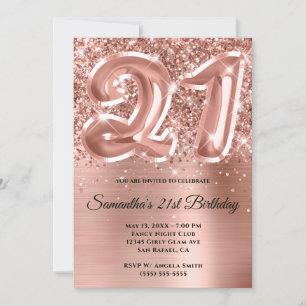 Sparkly Glittery Rose Gold Glam 21st Birthday Invitation