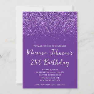 Sparkly Glittery Royal Purple 21st Birthday Invitation