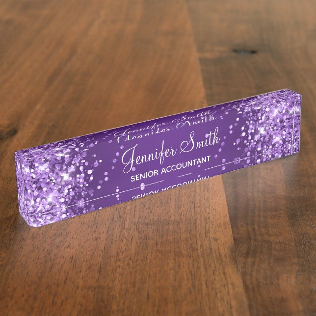 Sparkly Glittery Royal Purple Gradient Nameplate (Side)
