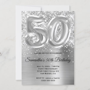 Sparkly Glittery Silver Glam 50th Birthday Invitation