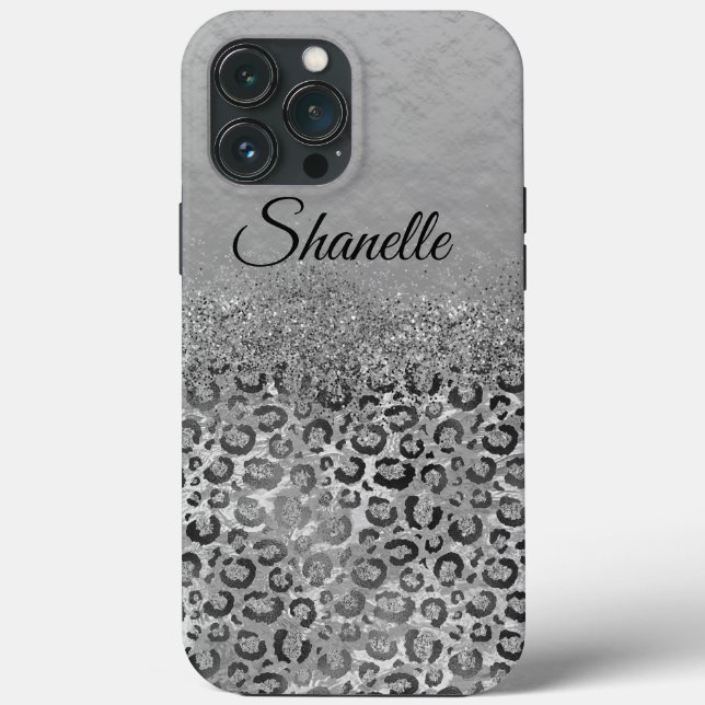 Sparkly Glittery Silver Leopard  Personalised  Case-Mate iPhone Case (Back)