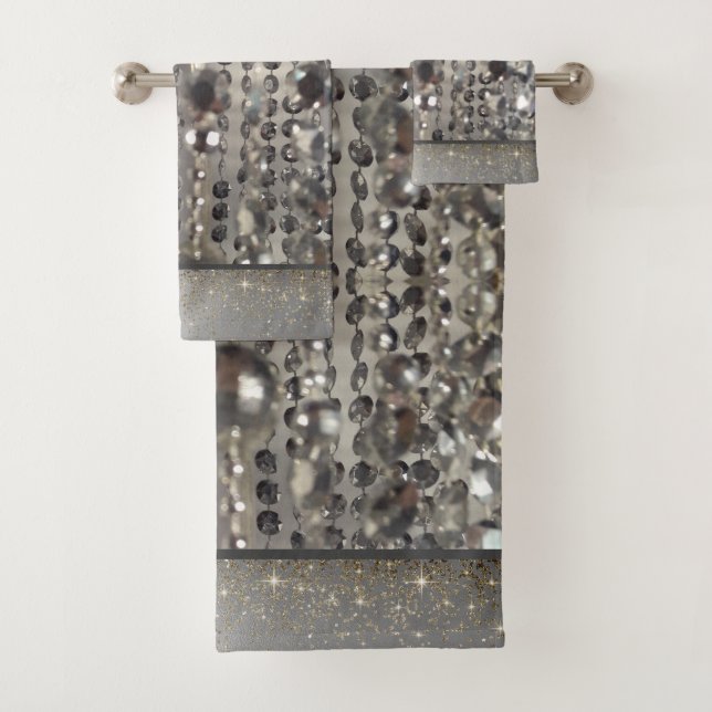 Sparkly Glittery Silver Stringed Beads         Bath Towel Set (Insitu)