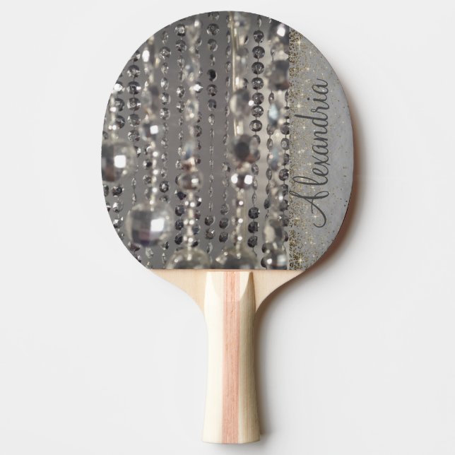 Sparkly Glittery Silver Stringed Beads  Ping Pong Paddle (Front)