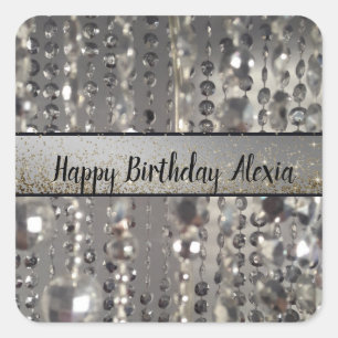 Sparkly Glittery Silver Stringed Beads       Square Sticker