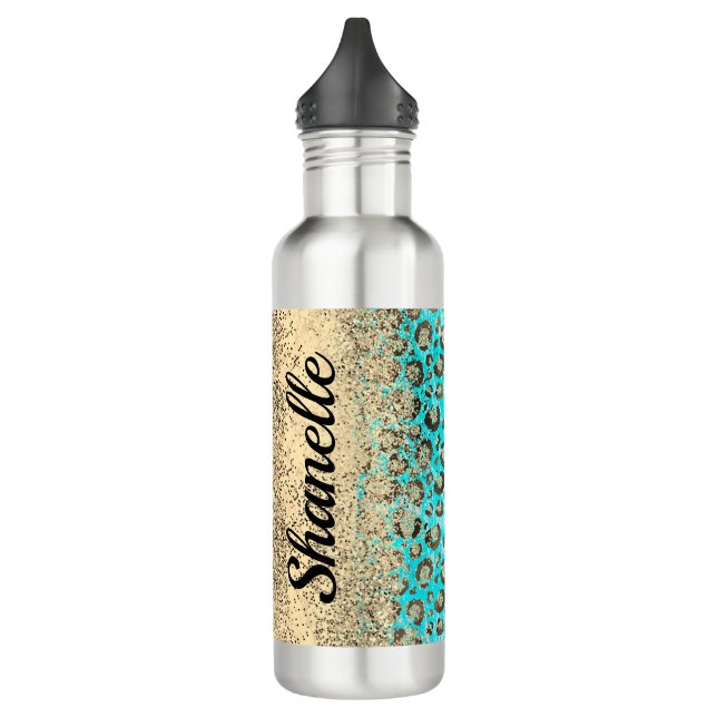 Sparkly Glittery Turquoise Leopard     710 Ml Water Bottle (Left)