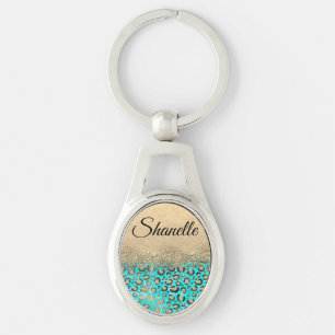Sparkly Glittery Turquoise Leopard       Key Ring