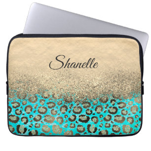 Sparkly Glittery Turquoise Leopard  Laptop Sleeve