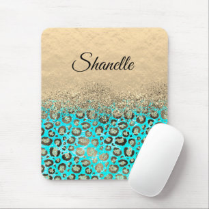 Sparkly Glittery Turquoise Leopard   Mouse Pad