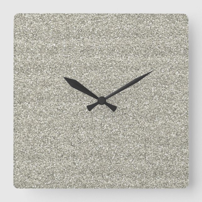 Sparkly Glitzy Silver Glitter Square Wall Clock (Front)