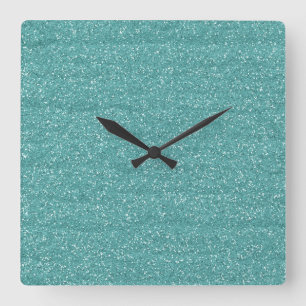 Sparkly Glitzy Teal & Silver Glitter Square Wall Clock