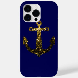 Sparkly Gold Anchor faux sparkles on navy blue Case-Mate iPhone 14 Pro Max Case
