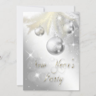 Sparkly Gold and Silver Ornament New Year's Party Invitation