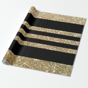 Sparkly Gold & Black Stripes Gift Wrapping Paper
