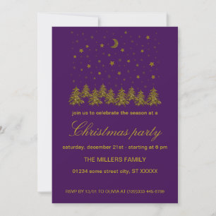 Sparkly gold Christmas purple Holiday Party Invitation