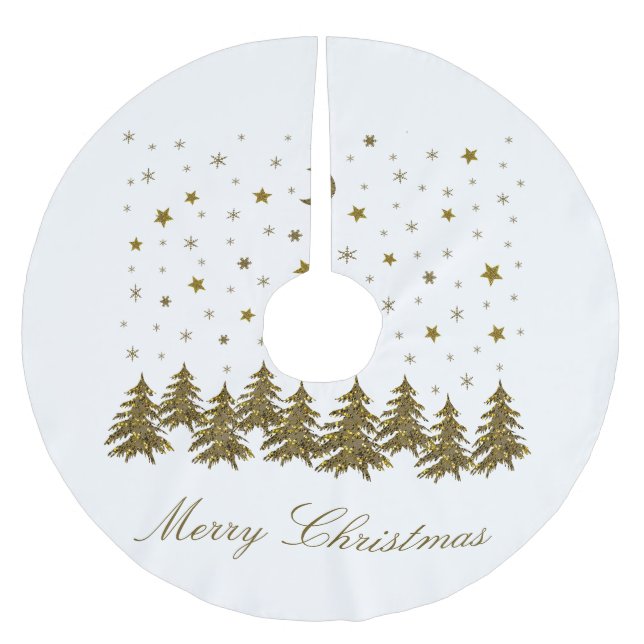 Sparkly gold Christmas tree, moon, stars Christmas Brushed Polyester Tree Skirt (Front)