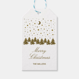 Sparkly gold Christmas tree, moon, stars Christmas Gift Tags