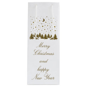 Sparkly gold Christmas tree, moon, stars Christmas Wine Gift Bag