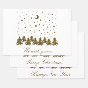 Sparkly gold Christmas tree, moon, stars Christmas Wrapping Paper Sheet