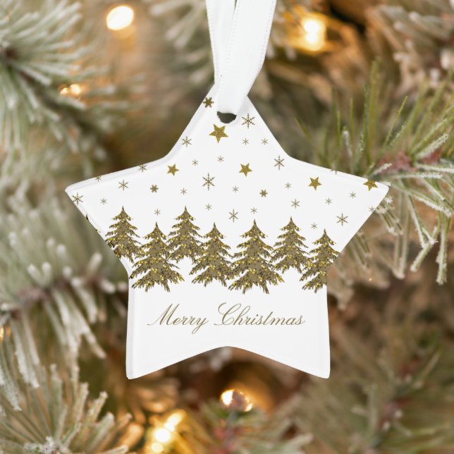 Sparkly gold Christmas tree, moon, stars Ornament (Tree)