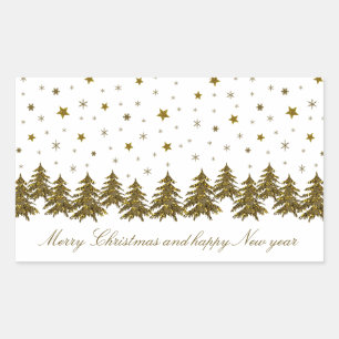 Sparkly gold Christmas tree, moon, stars Rectangular Sticker