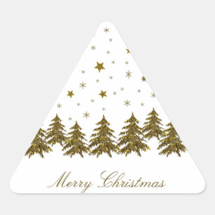 Sparkly gold Christmas tree, moon, stars Triangle Sticker