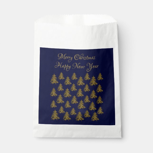 Sparkly gold Christmas tree on blue Christmas Favour Bag (Front)