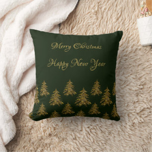 Sparkly gold Christmas tree on green Christmas Cushion