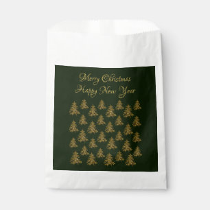 Sparkly gold Christmas tree on green Christmas Favour Bag