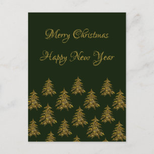 Sparkly gold Christmas tree on green Christmas Holiday Postcard