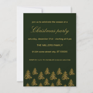 Sparkly gold Christmas tree on green Christmas Invitation