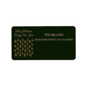 Sparkly gold Christmas tree on green Christmas Label