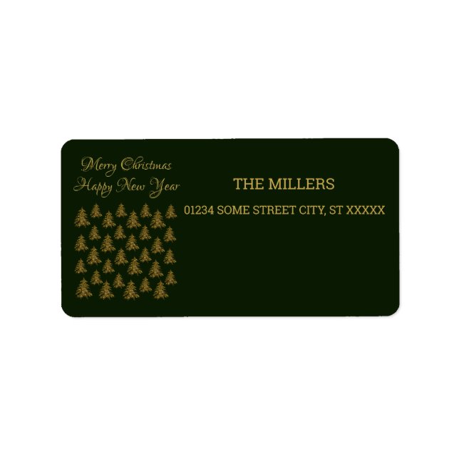 Sparkly gold Christmas tree on green Christmas Label (Front)