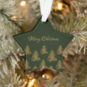 Sparkly gold Christmas tree on green Christmas Ornament