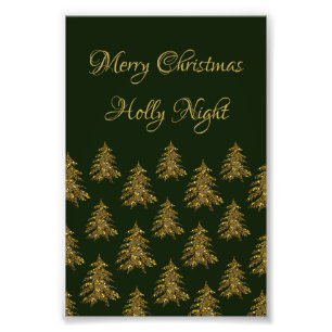 Sparkly gold Christmas tree on green Christmas Photo Print